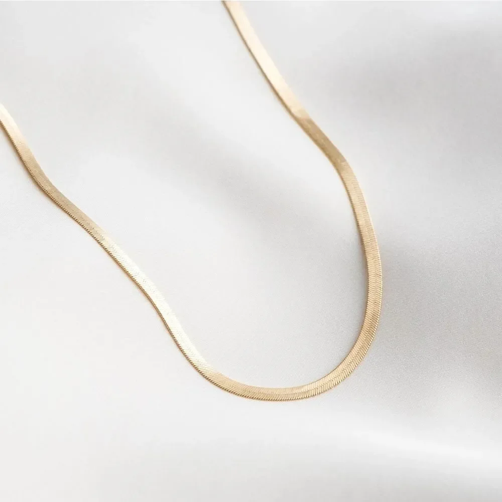 Gold Herringbone Chain Necklace
